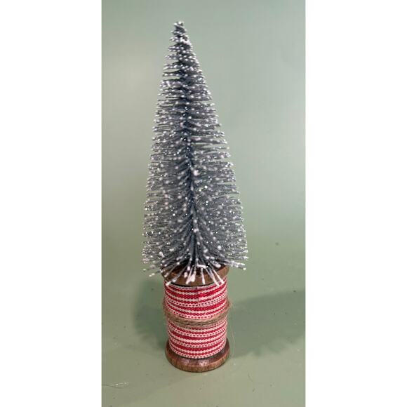 Handcrafted Gold Bottle Brush Tree on Decorated Thread Spool Holiday Décor SPT3 - Picture 3 of 3